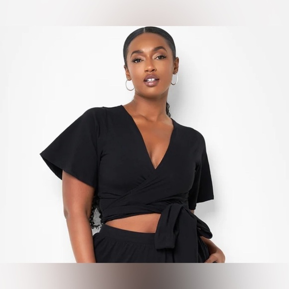 Big Risk Wrap Around Kimono Crop Top - Black Rebdolls size 4x plus size - Picture 2 of 7